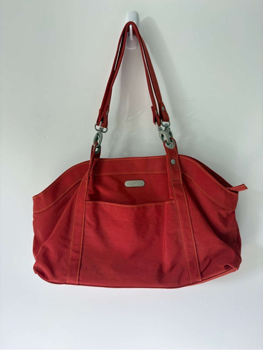 Baggallini Reddish Orange Nylon Shoulder Bag with Silver Accents